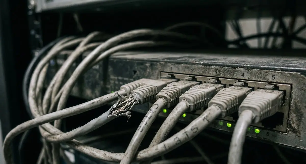 Salle de serveurs sombre avec LEDs — infrastructure informatique PME nécessitant un contrat d'infogérance